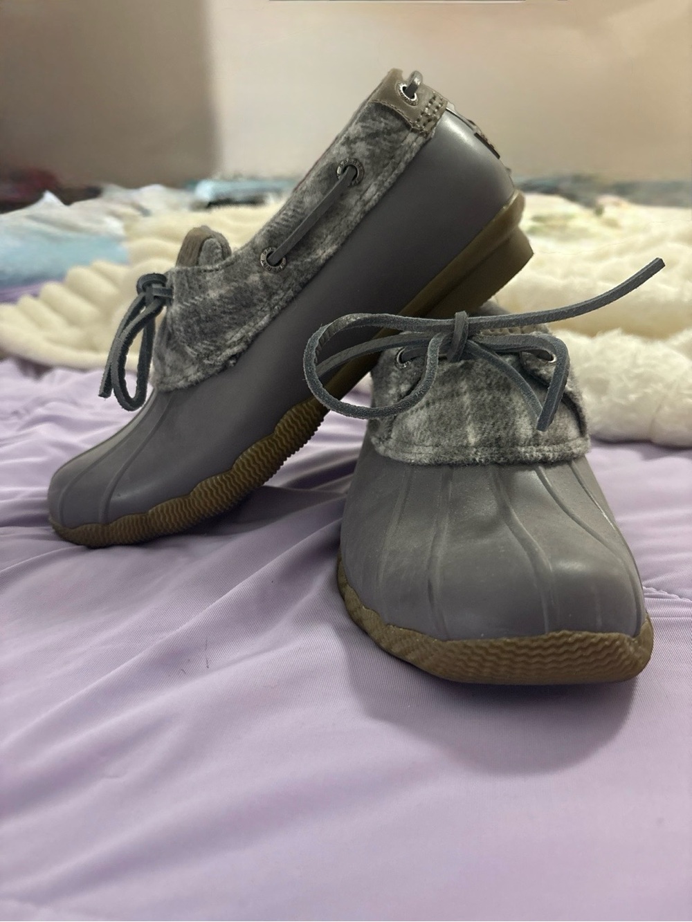 Sperry Saltwater Gray Wool Duck Boots Women’s 6 Rain Shoes